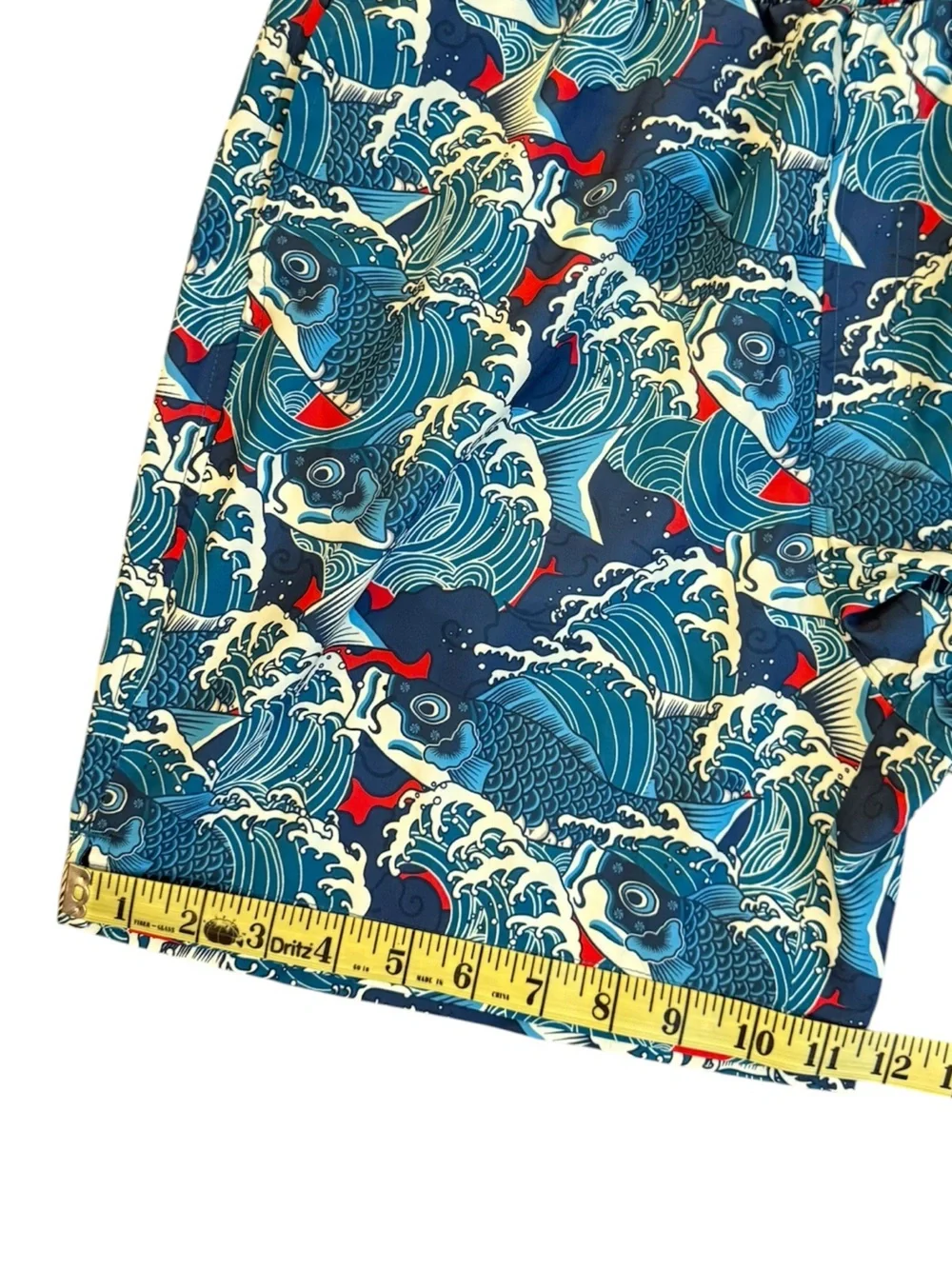WESC Austin Koi Fish Print Unisex Pull-On Woven Shorts Teal Blue Mens M Womens L